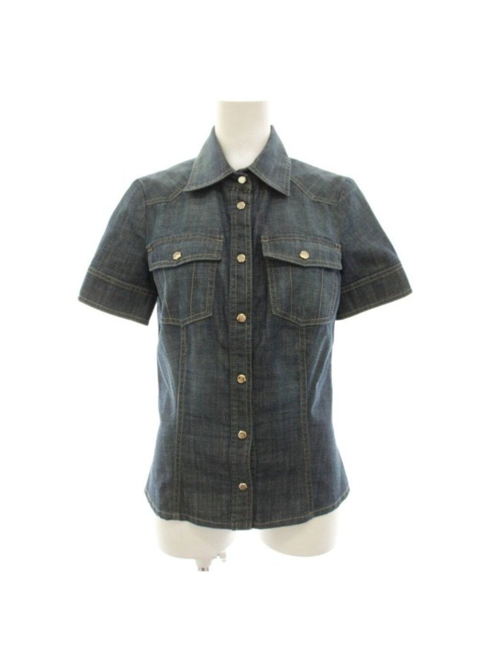 Gucci Denim Shirt Blouse Short Sleeve Blue 38
